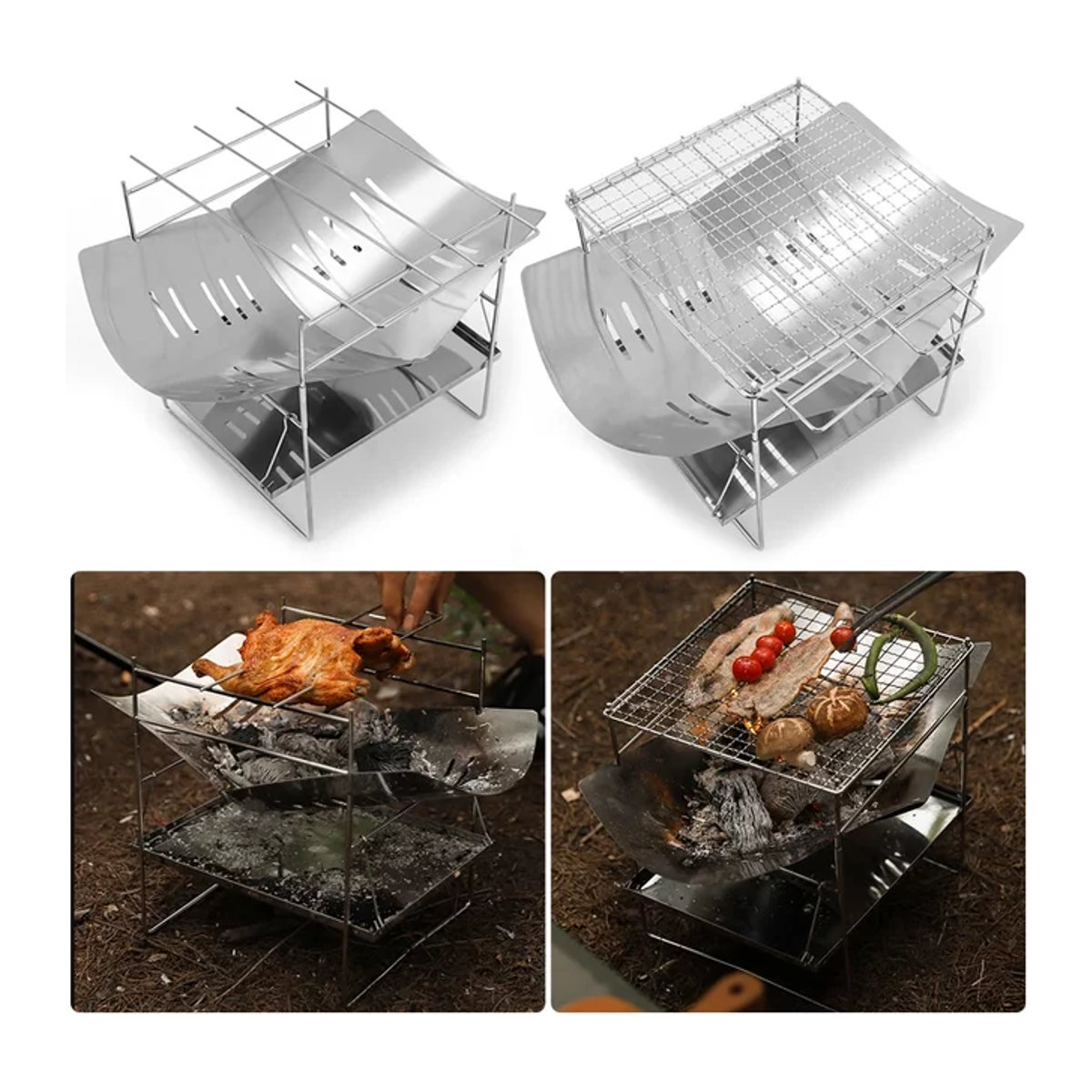 Klappbarer Camping Grill aus Edelstahl und Metall für das Lagerfeuer im Freien - Bild 1