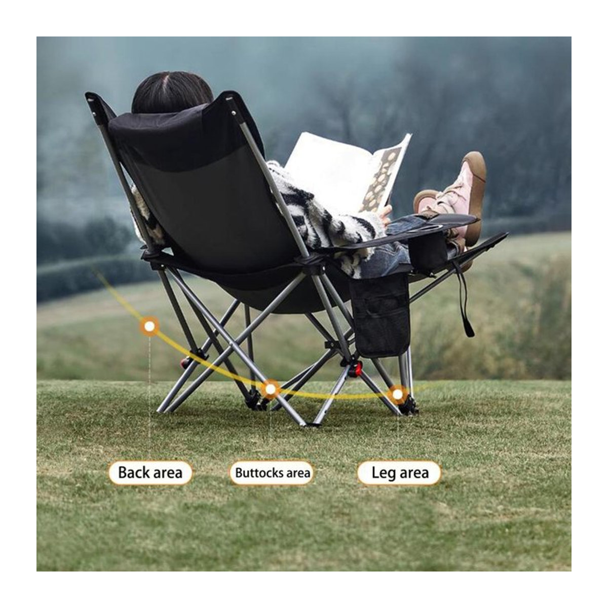 Klappbarer Campingstuhl mit Fußstütze und verstellbarer Rückenlehne in Schwarz für Outdoor und Garten - Bild 1