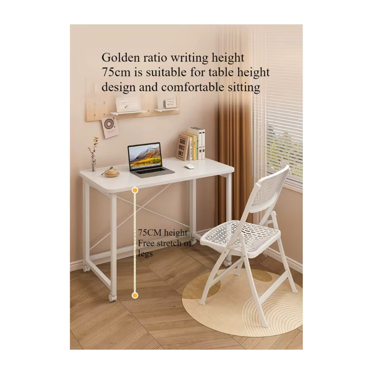 Klappbarer Computertisch von LIUSHADUOLA in Weiß und Teak mit minimalistischem Design, Breite: 60 cm - Bild 5
