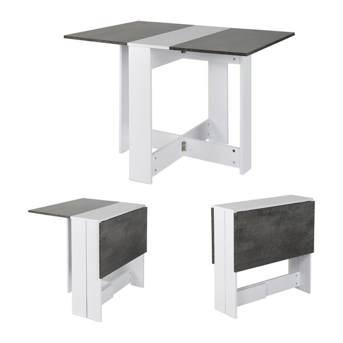 Klappbarer Esstisch in Weiß und Beton Optik für 4 bis 6 Personen, moderner rechteckiger Küchentisch und Wohnzimmertisch, B/T/H: 102,5 x 76 x 73 cm - Bild 1