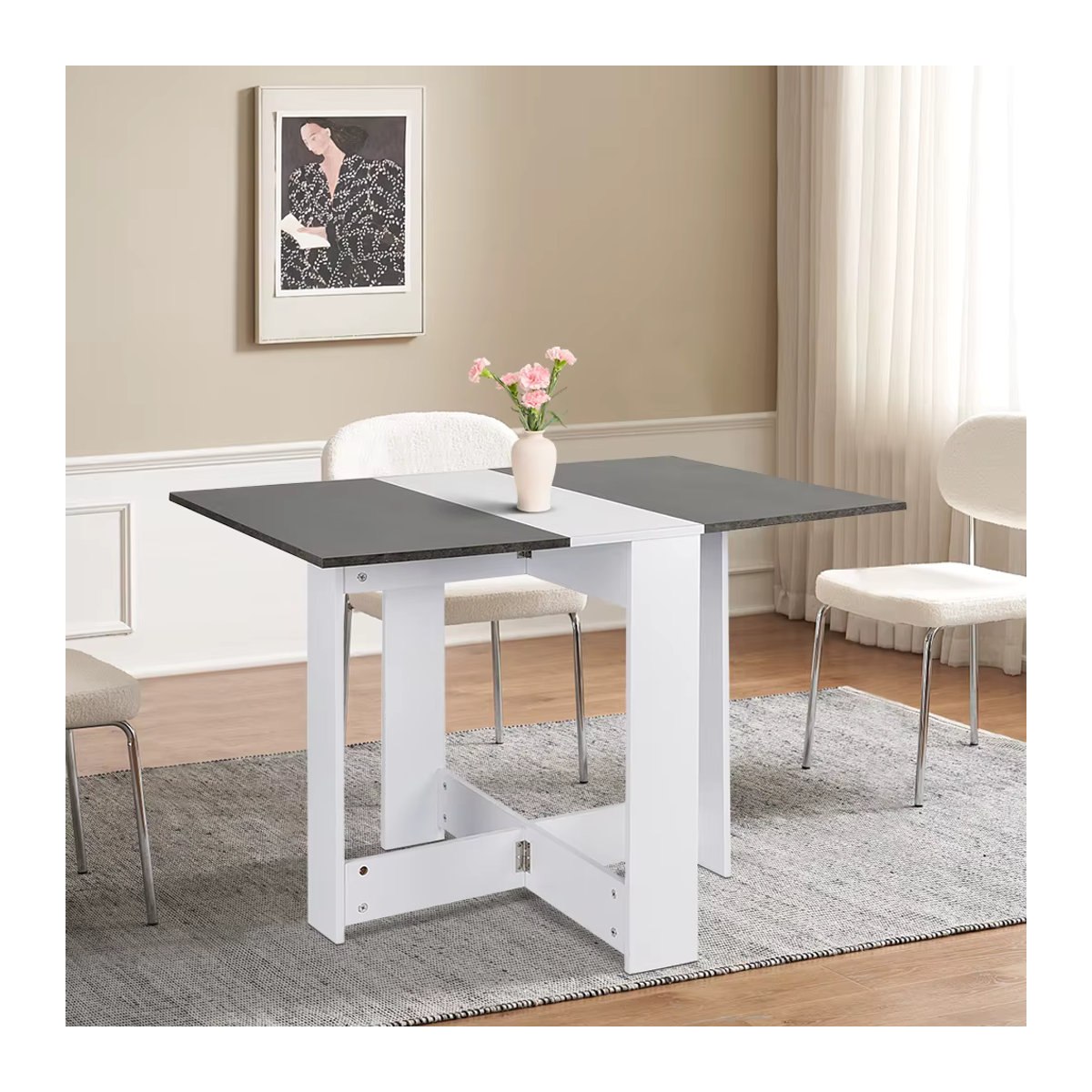 Klappbarer Esstisch in Weiß und Beton Optik für 4 bis 6 Personen, moderner rechteckiger Küchentisch und Wohnzimmertisch, B/T/H: 102,5 x 76 x 73 cm - Bild 2