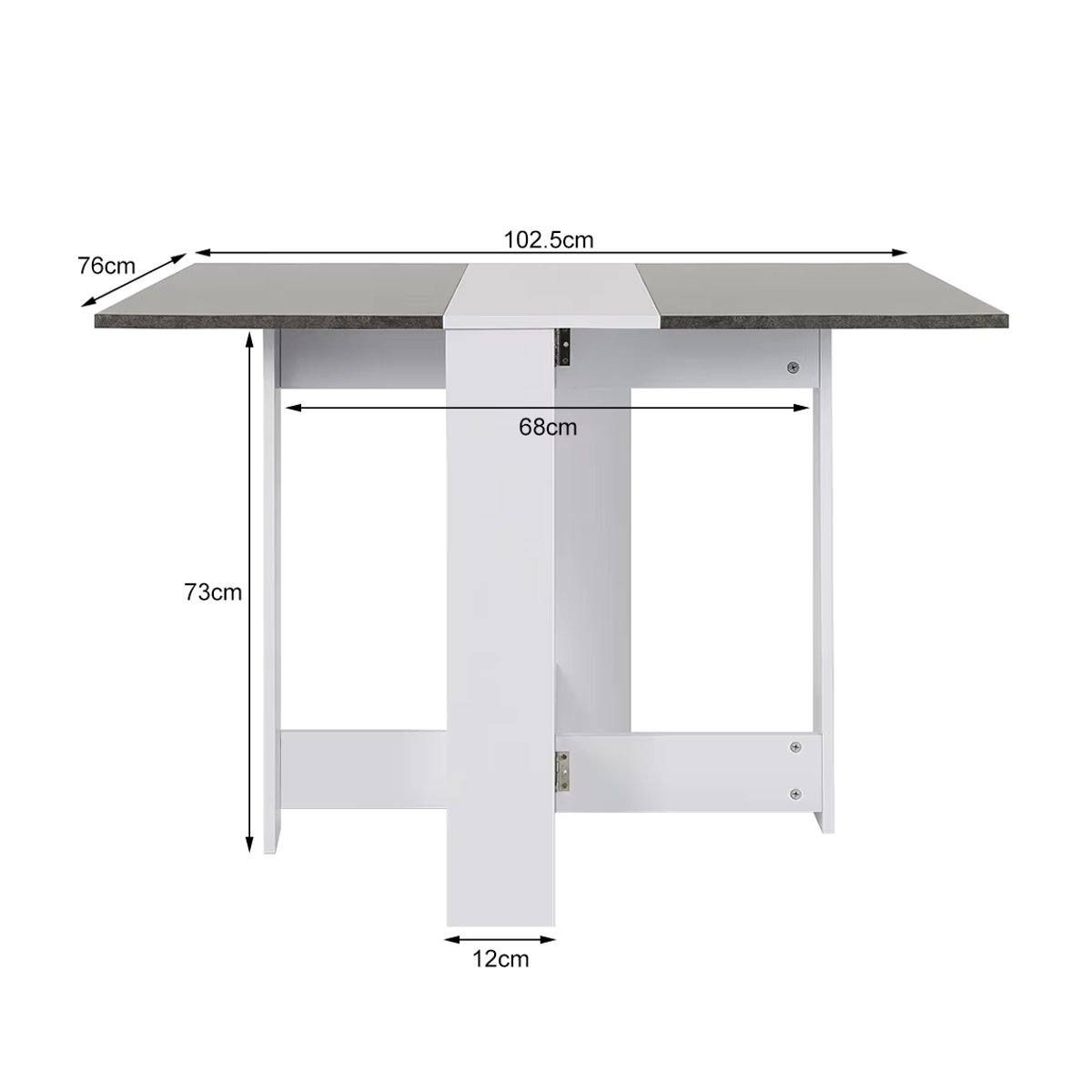 Klappbarer Esstisch in Weiß und Beton Optik für 4 bis 6 Personen, moderner rechteckiger Küchentisch und Wohnzimmertisch, B/T/H: 102,5 x 76 x 73 cm - Bild 3