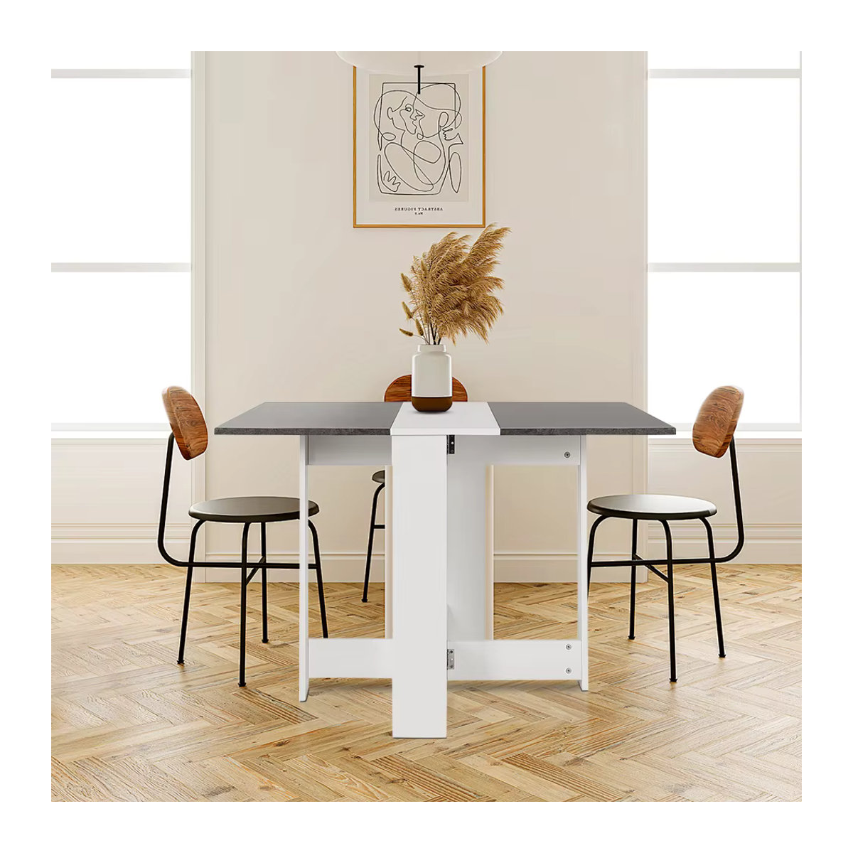 Klappbarer Esstisch in Weiß und Beton Optik für 4 bis 6 Personen, moderner rechteckiger Küchentisch und Wohnzimmertisch, B/T/H: 102,5 x 76 x 73 cm - Bild 4