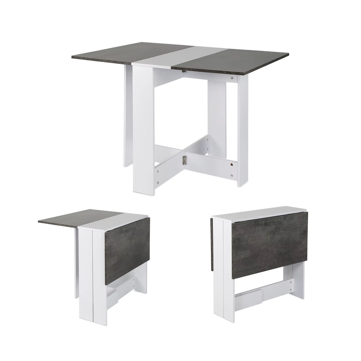 Klappbarer Esstisch in Weiß und Beton Optik für 4 bis 6 Personen, moderner rechteckiger Küchentisch und Wohnzimmertisch, B/T/H: 102,5 x 76 x 73 cm - Bild 7