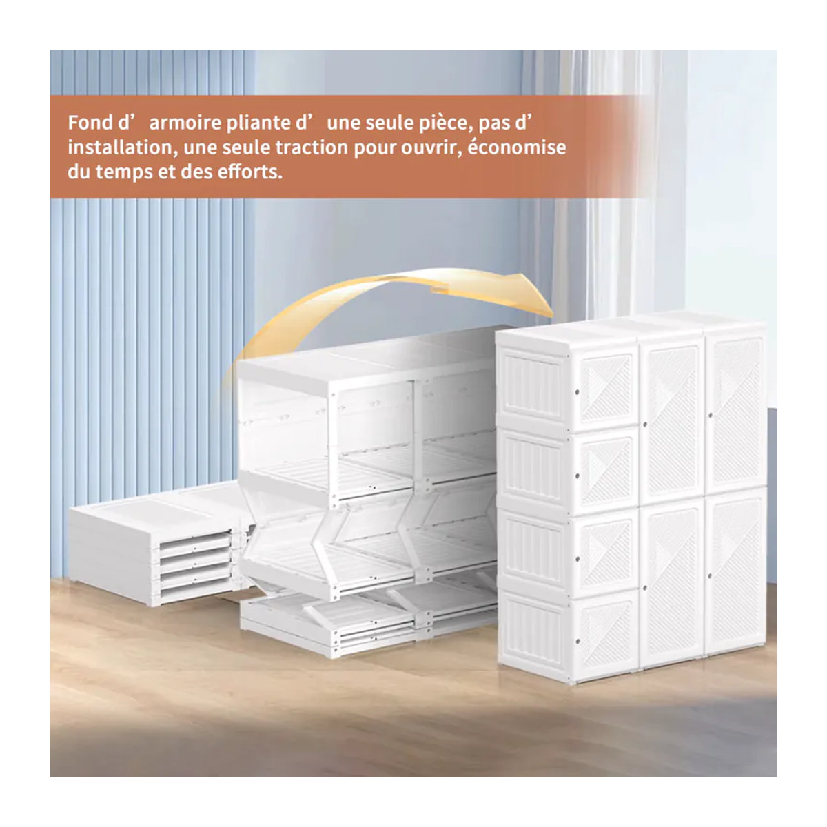 Klappbarer Kleiderschrank in Weiß mit Falttüren, 5 Fächern und 1 Kleiderwelle für dein Schlafzimmer - Bild 4