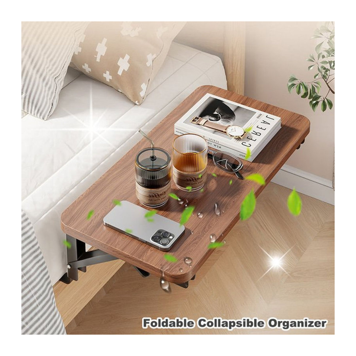 Klappbarer Nachttisch von BEISHI in modernem Design aus Holzwerkstoff, erhältlich in Gelb oder Nussbaum - Bild 1