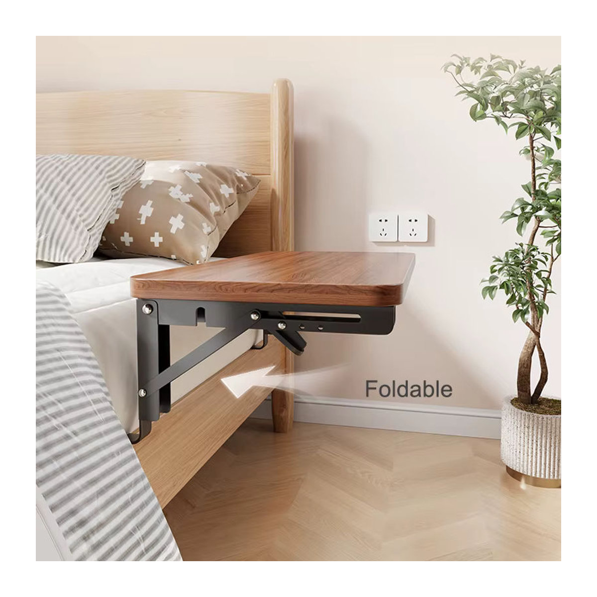 Klappbarer Nachttisch von BEISHI in modernem Design aus Holzwerkstoff, erhältlich in Gelb oder Nussbaum - Bild 2