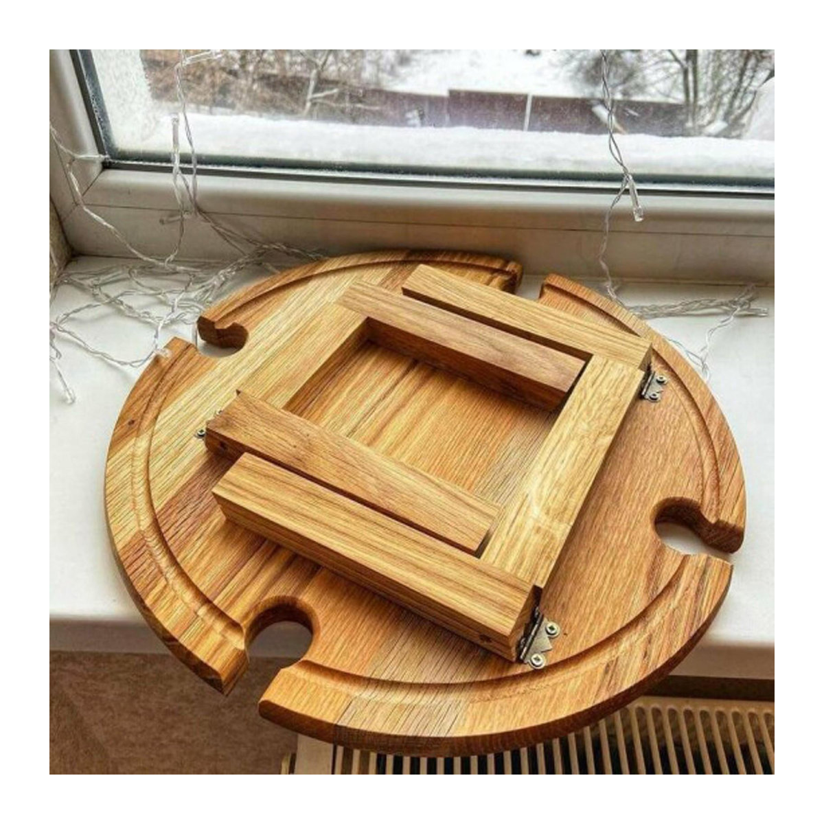 Klappbarer Picknicktisch aus Holz mit 2-in-1 Weinglasregal und Glashalter in Gelb - Bild 6