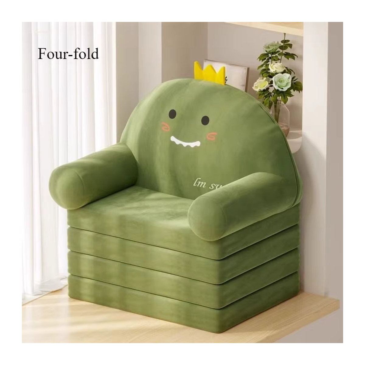 Klappbarer Schlafsessel aus Samt in Grün als Lazy-Schlafsofa für Wohnzimmer, Schlafzimmer oder Balkon - Bild 2