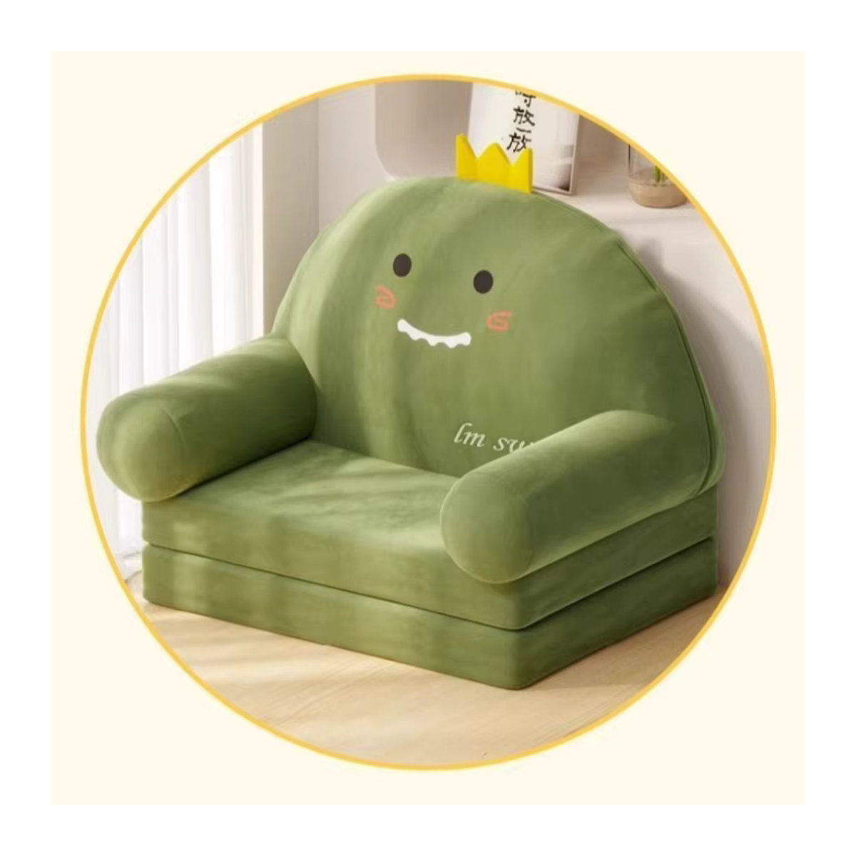 Klappbarer Schlafsessel aus Samt in Grün als Lazy-Schlafsofa für Wohnzimmer, Schlafzimmer oder Balkon - Bild 3