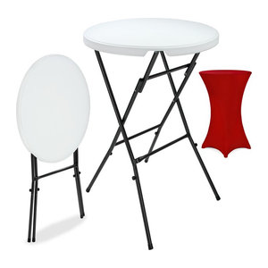Klappbarer Stehtisch von CASARIA in Weiß mit roter Husse, Durchmesser: 72 cm, Höhe: 110 cm