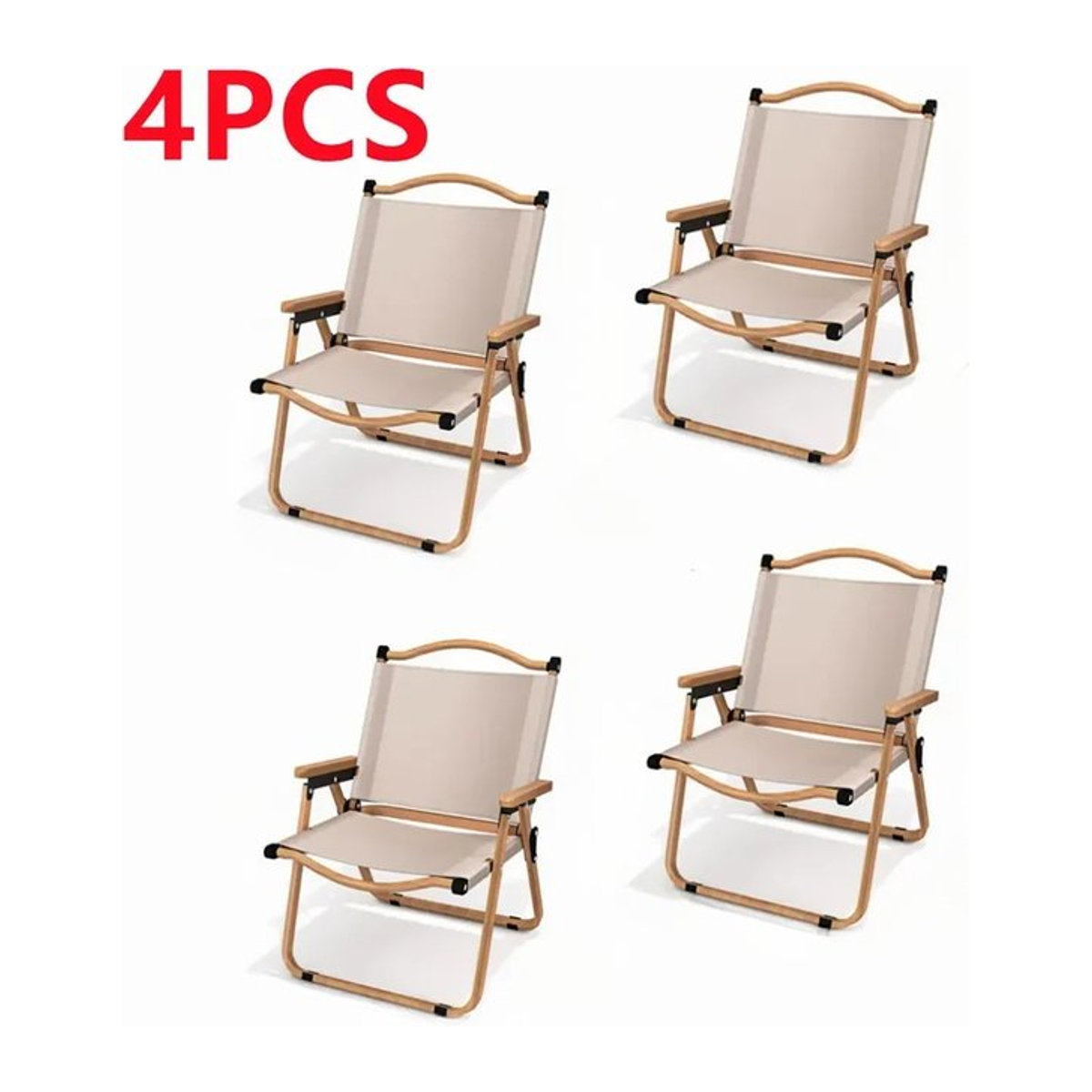 Klappbares Campingstuhl-Set für den Außenbereich in Beige mit Holzmaserung und Stoffbezug - Bild 1
