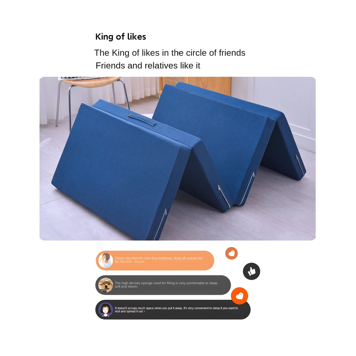 Klappmatratze aus Memory-Schaum mit atmungsaktivem und waschbarem Faserbezug in Blau - Bild 3