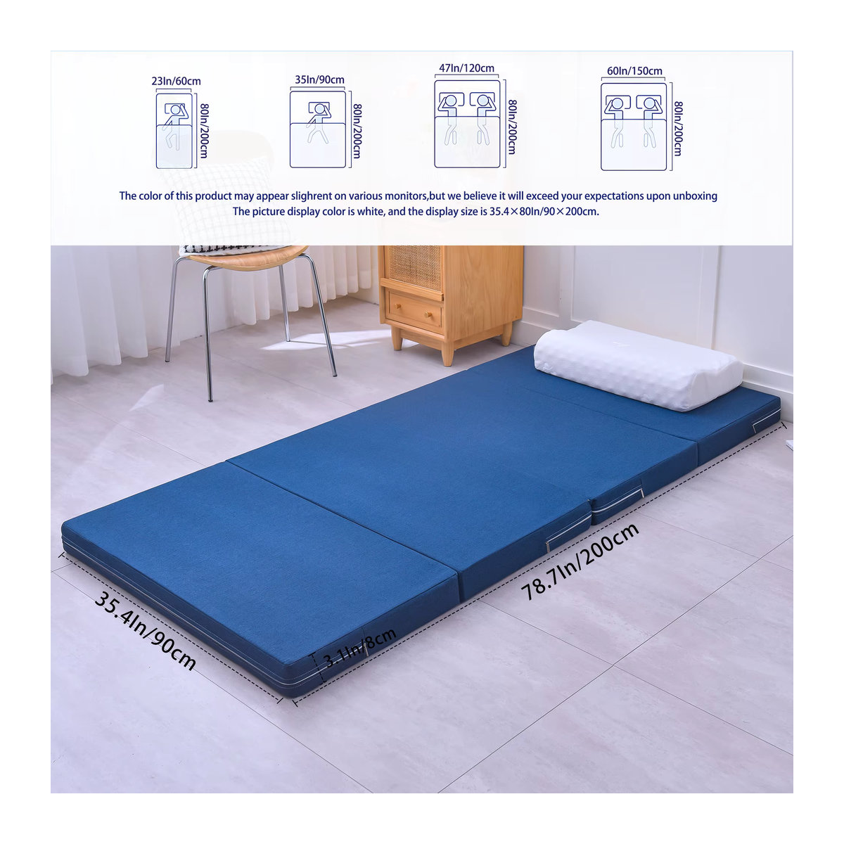 Klappmatratze aus Memory-Schaum mit atmungsaktivem und waschbarem Faserbezug in Blau - Bild 5