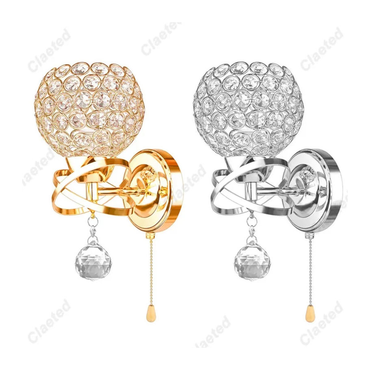 Klassische Kristall Wandlampe in Silber mit Glas und E27 Fassung für das Schlafzimmer - Bild 1