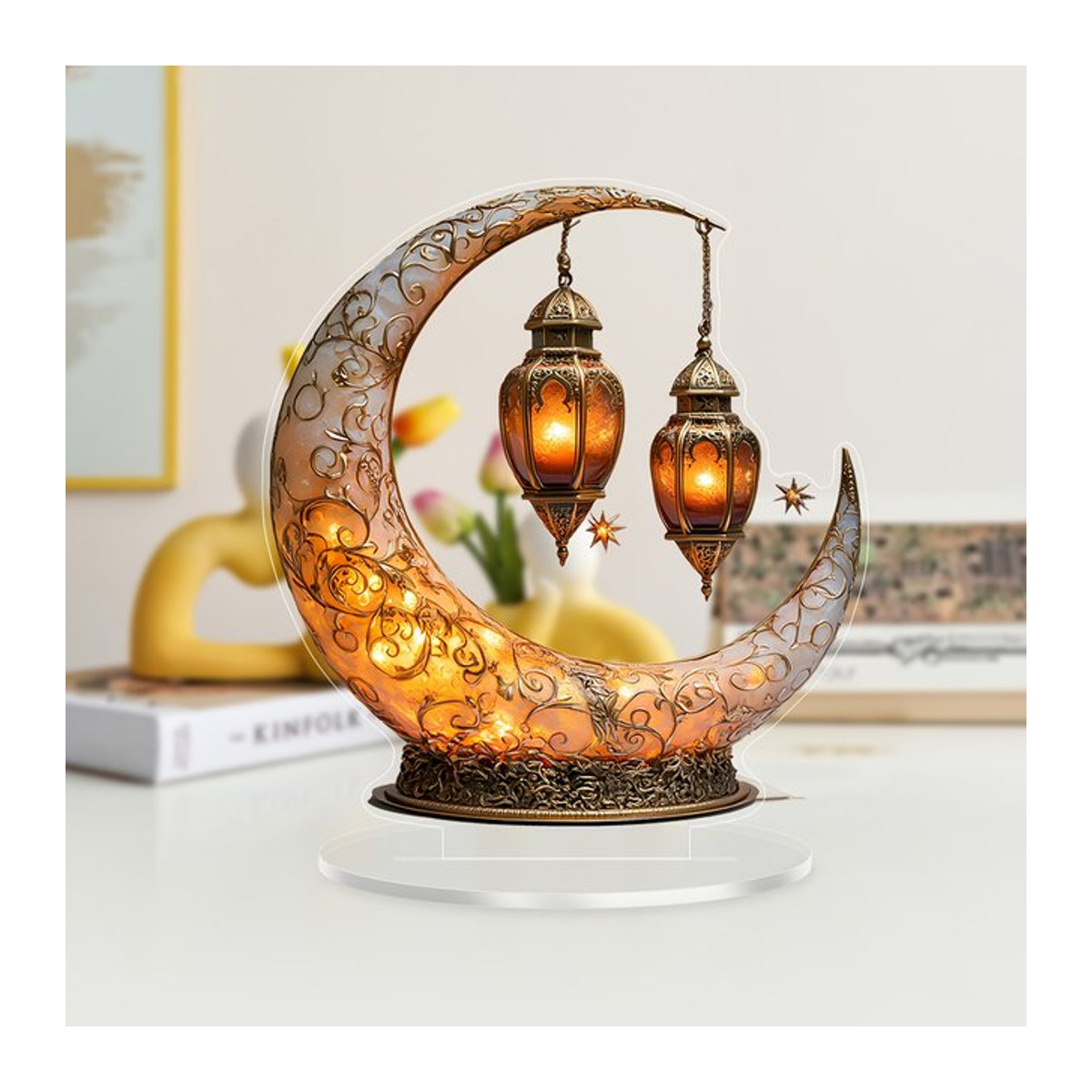 Klassische Mondlampe als Tischlampe in Orange zur Heimdekoration und als Schreibtisch-Ornament - Bild 1