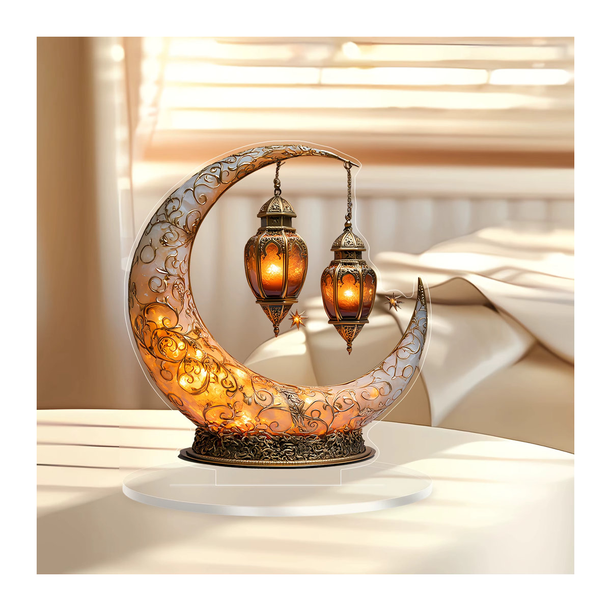 Klassische Mondlampe als Tischlampe in Orange zur Heimdekoration und als Schreibtisch-Ornament - Bild 3