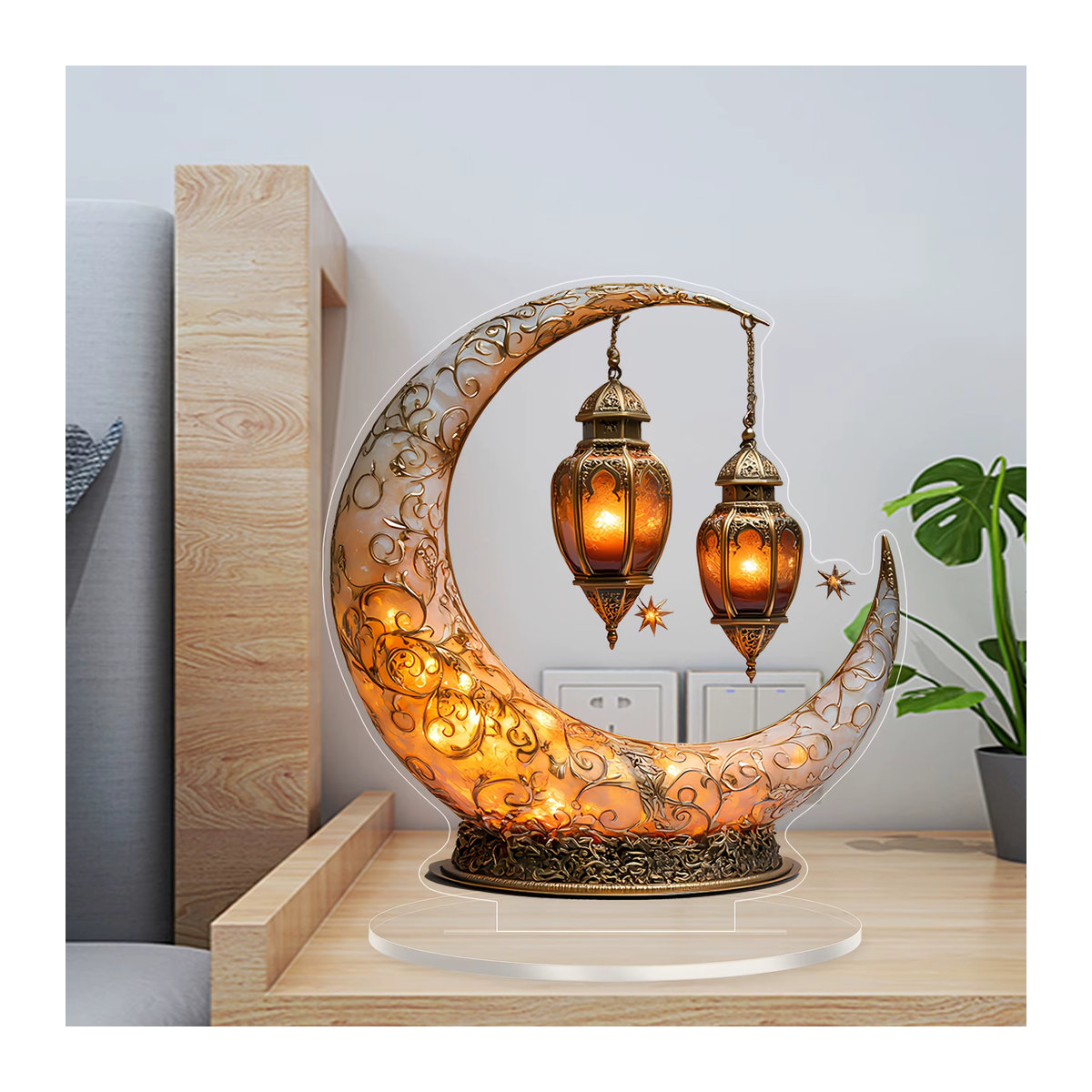 Klassische Mondlampe als Tischlampe in Orange zur Heimdekoration und als Schreibtisch-Ornament - Bild 5