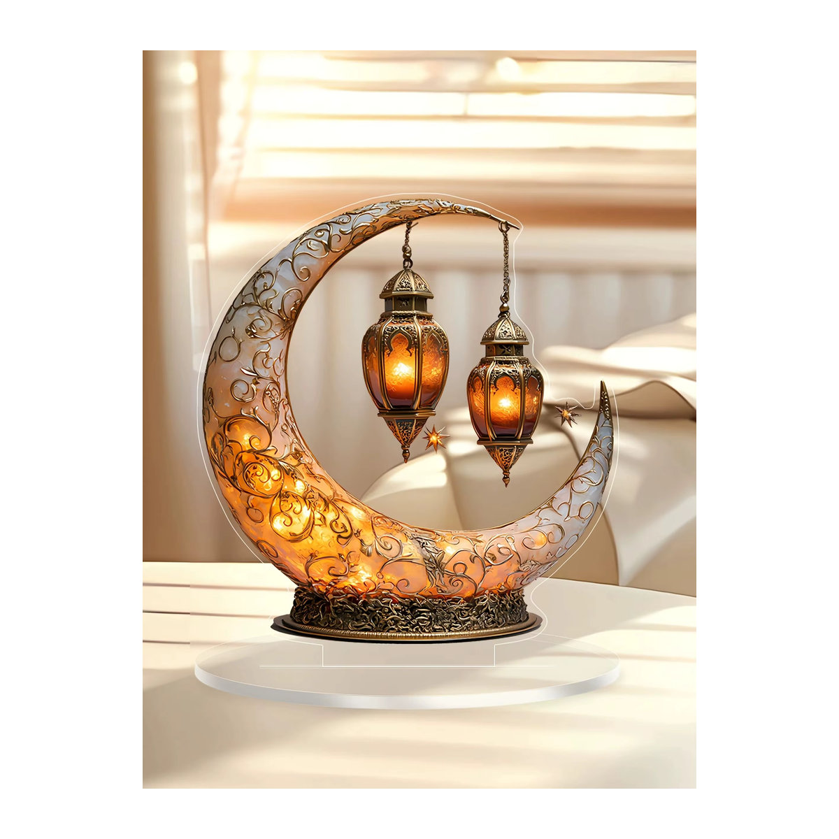 Klassische Mondlampe als Tischlampe in Orange zur Heimdekoration und als Schreibtisch-Ornament - Bild 6