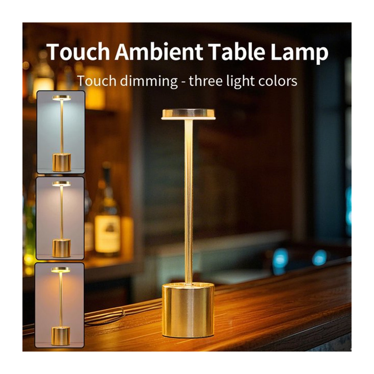 Klassische Tischlampe in Silber mit stufenlosem Dimmen, USB wiederaufladbar und 3 Farbmodi für Schreibtisch oder Nachttisch - Bild 1