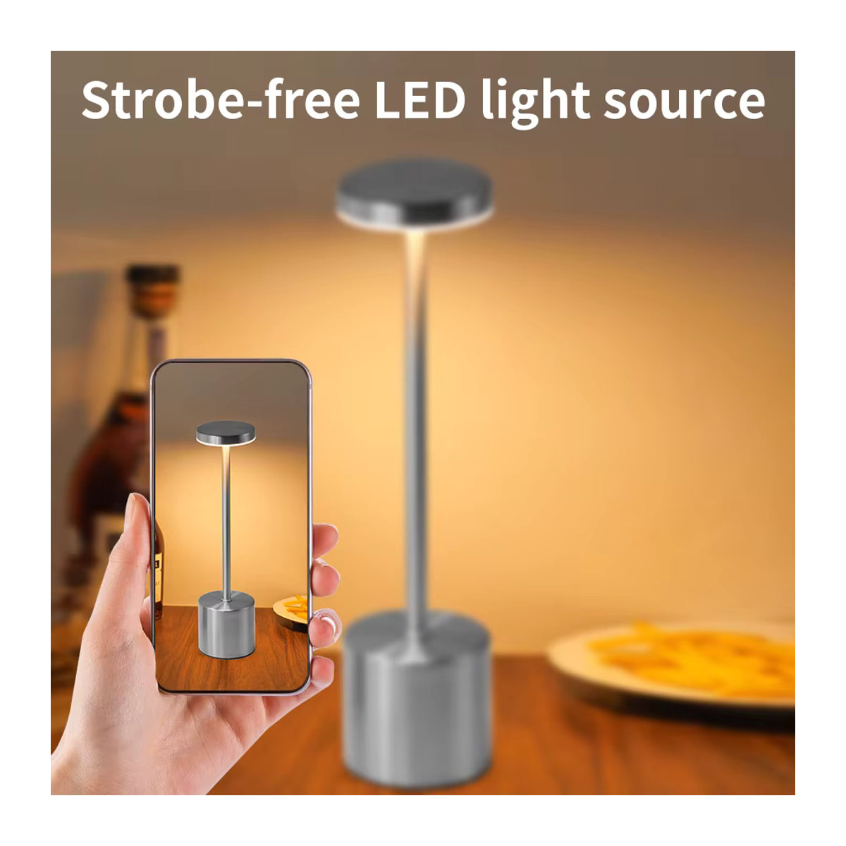 Klassische Tischlampe in Silber mit stufenlosem Dimmen, USB wiederaufladbar und 3 Farbmodi für Schreibtisch oder Nachttisch - Bild 2