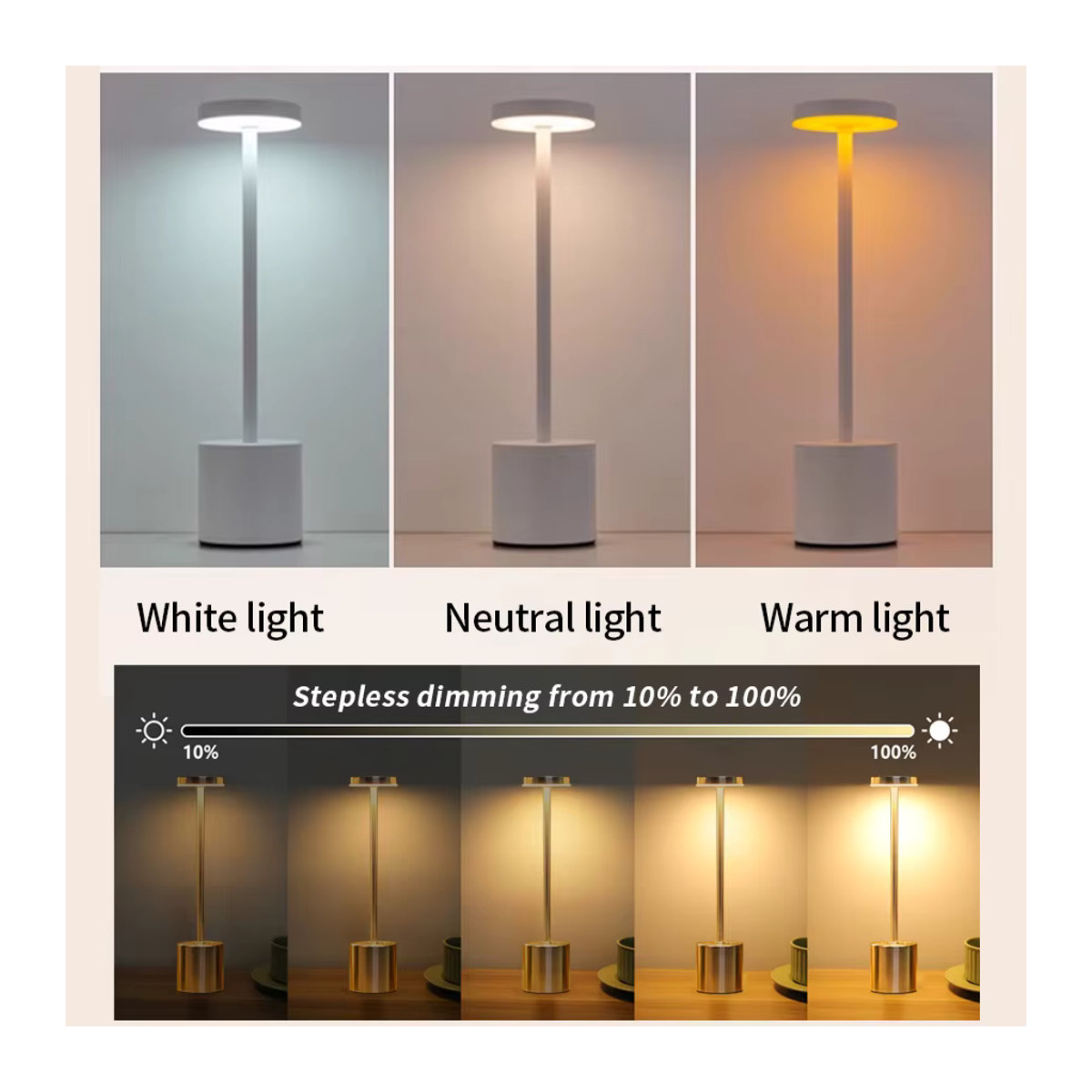 Klassische Tischlampe in Silber mit stufenlosem Dimmen, USB wiederaufladbar und 3 Farbmodi für Schreibtisch oder Nachttisch - Bild 6