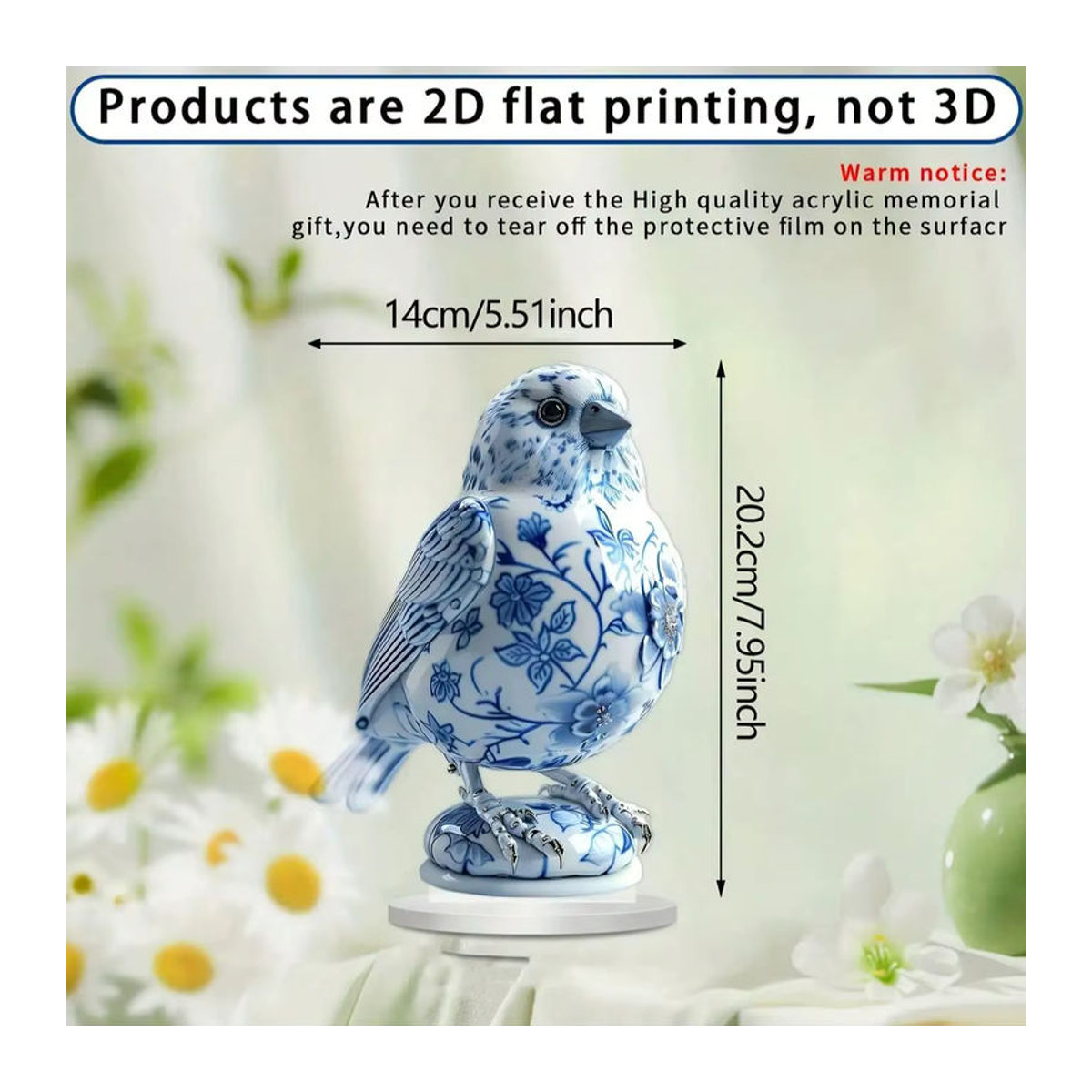 Klassische Vogel-Dekoration aus Porzellan in Blau und Weiß mit floralem Design - Bild 2