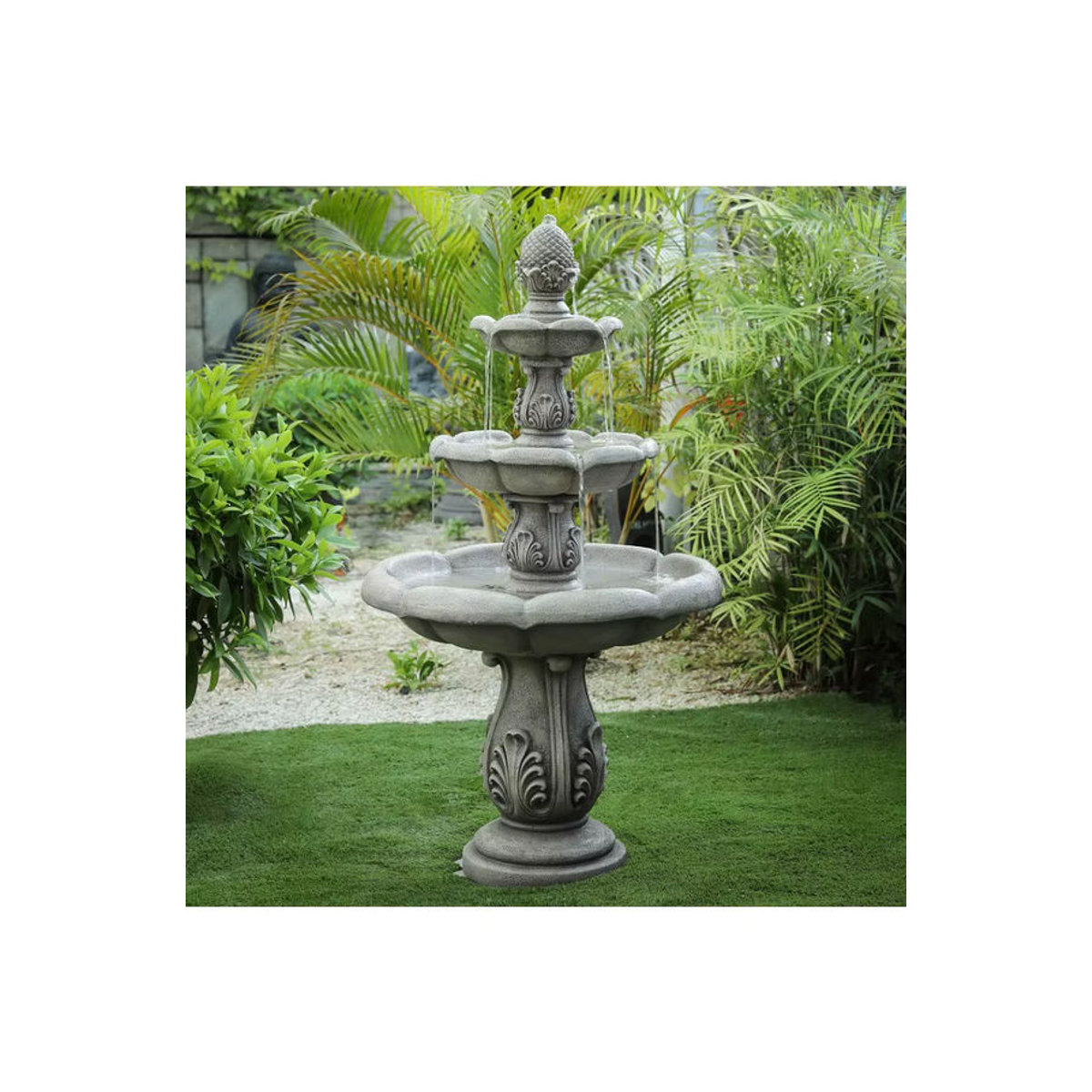 Klassischer Geldbrunnen für Garten und Außenbereich in Grau aus Beton und Kunstharz mit floralem Design - Bild 5