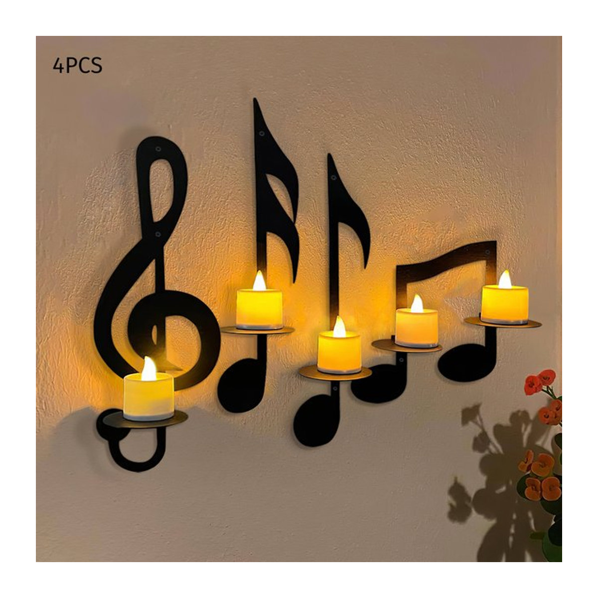 Klassischer Musik Kerzenhalter aus Metall in Schwarz für Teelichter - Bild 1