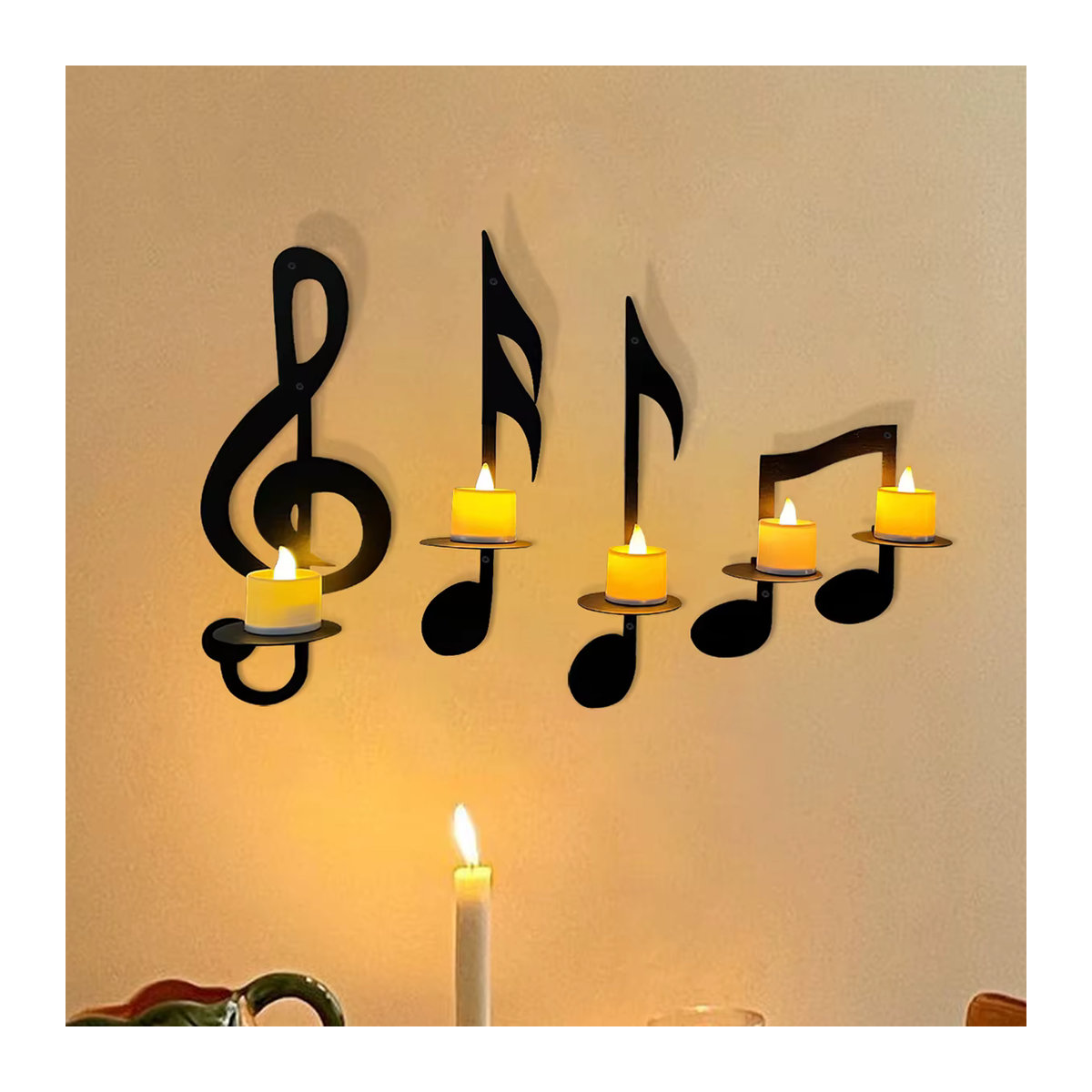 Klassischer Musik Kerzenhalter aus Metall in Schwarz für Teelichter - Bild 3