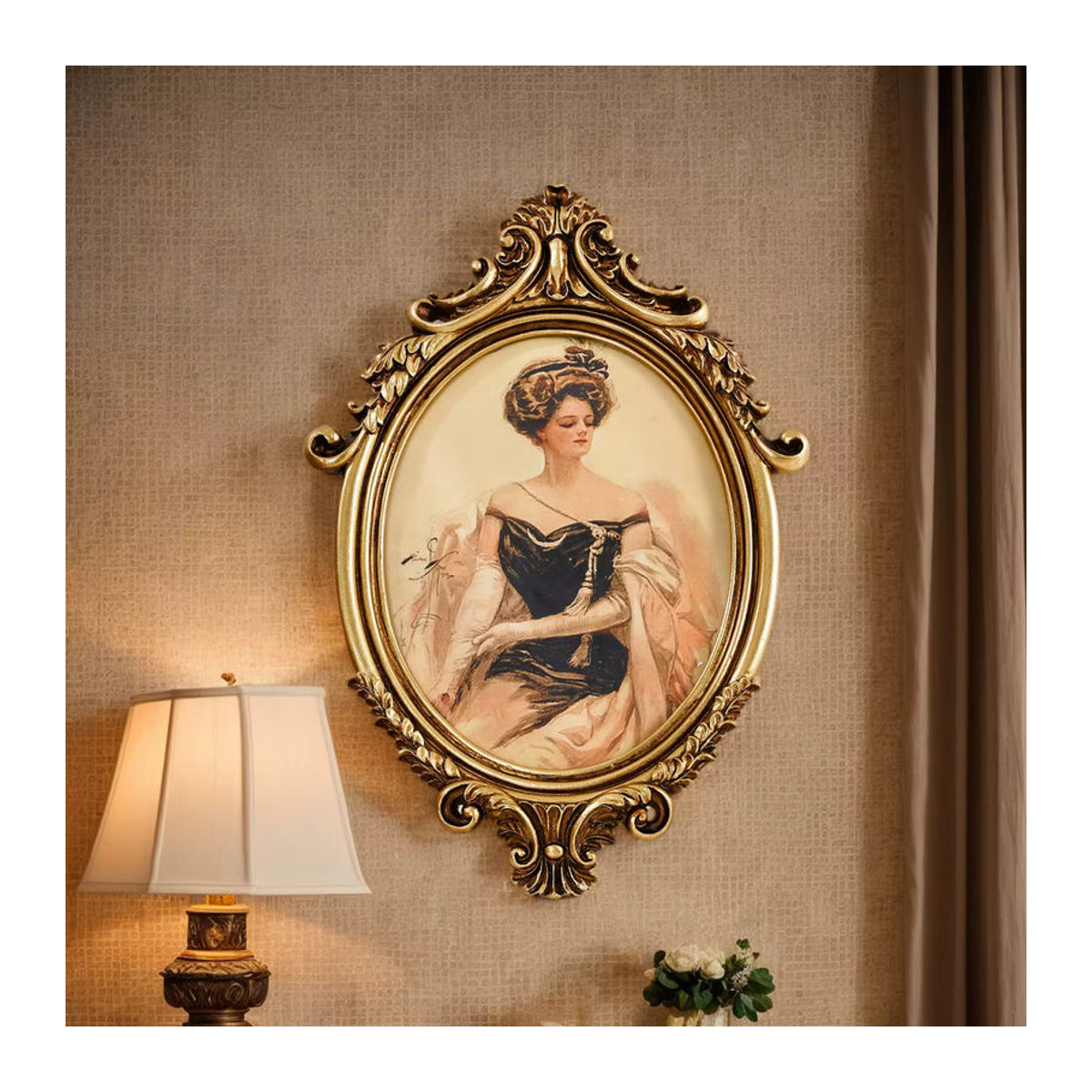 Klassischer ovaler Bilderrahmen aus Kunstharz in Gold für die Wandmontage, Höhe: 35,7 cm, Breite: 24,5 cm - Bild 2