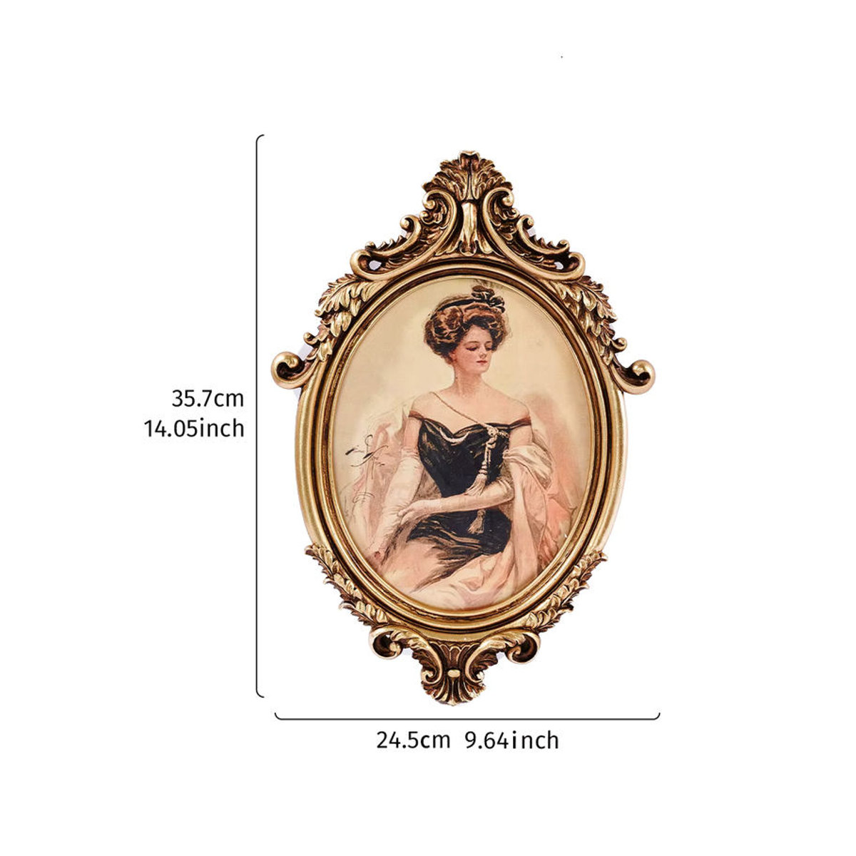 Klassischer ovaler Bilderrahmen aus Kunstharz in Gold für die Wandmontage, Höhe: 35,7 cm, Breite: 24,5 cm - Bild 3