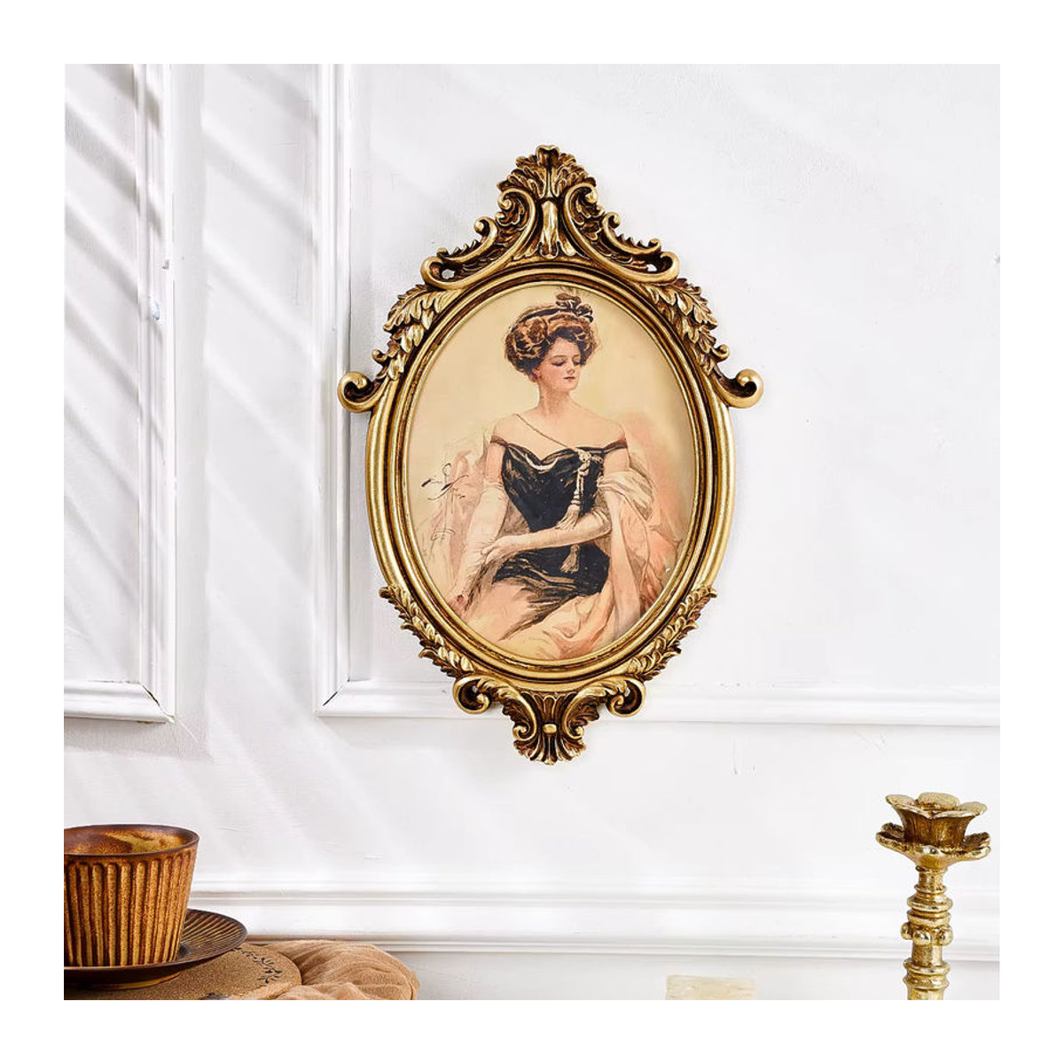 Klassischer ovaler Bilderrahmen aus Kunstharz in Gold für die Wandmontage, Höhe: 35,7 cm, Breite: 24,5 cm - Bild 4