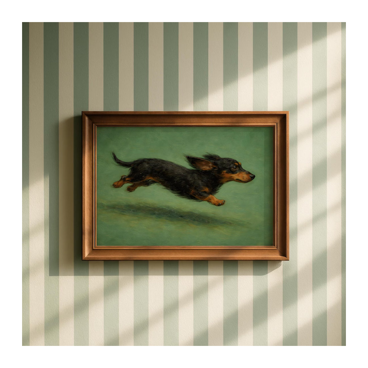 Klassischer Wanddruck von SHENCHEN mit Dackel-Illustration im Ölgemälde-Stil, schwarz-braun, Querformat aus Holz - Bild 1