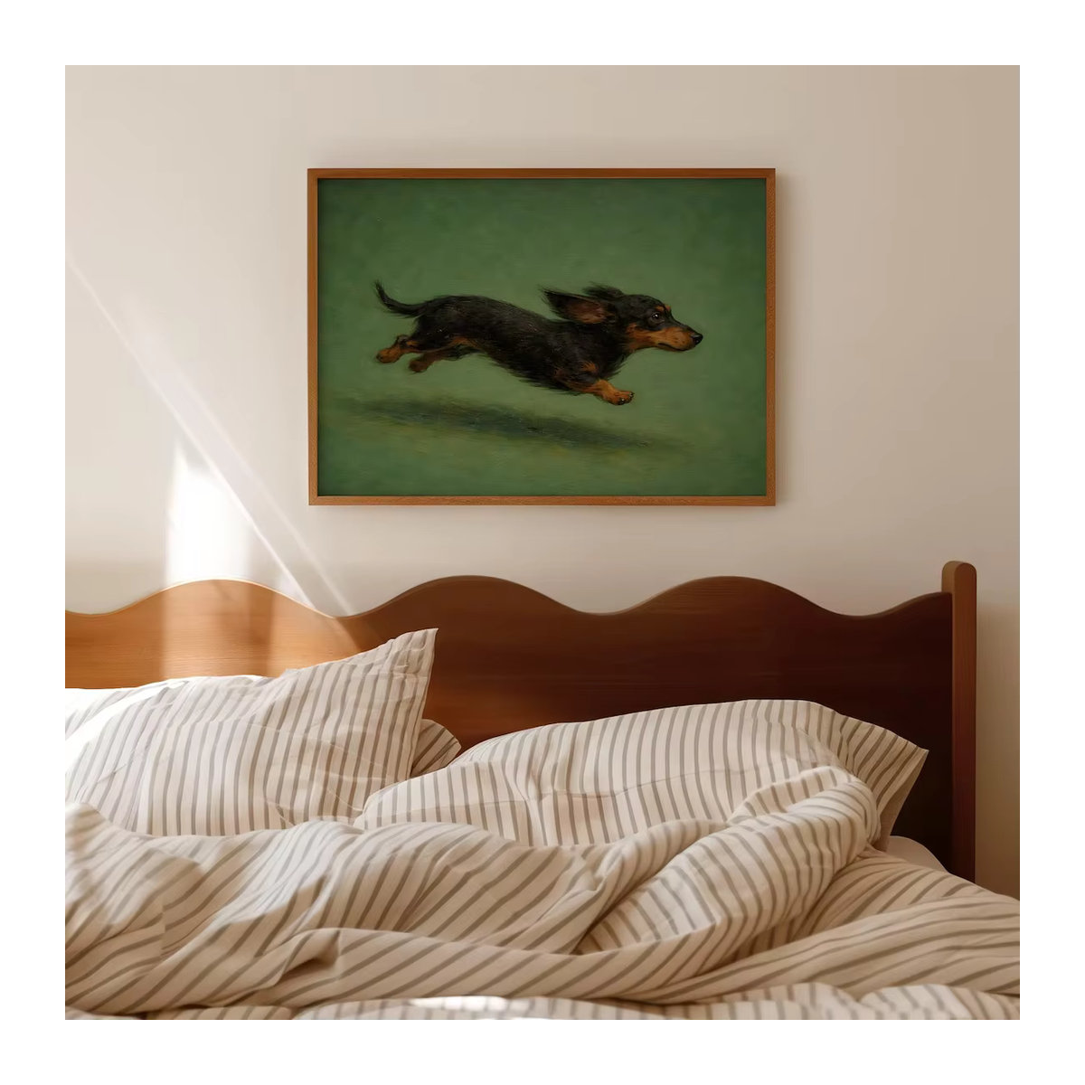Klassischer Wanddruck von SHENCHEN mit Dackel-Illustration im Ölgemälde-Stil, schwarz-braun, Querformat aus Holz - Bild 4