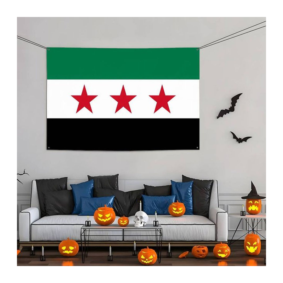 Klassisches hängendes Banner Syrien Flagge als Textil-Kunstdekoration, mehrfarbig, B/H: 50 x 70 cm - Bild 1