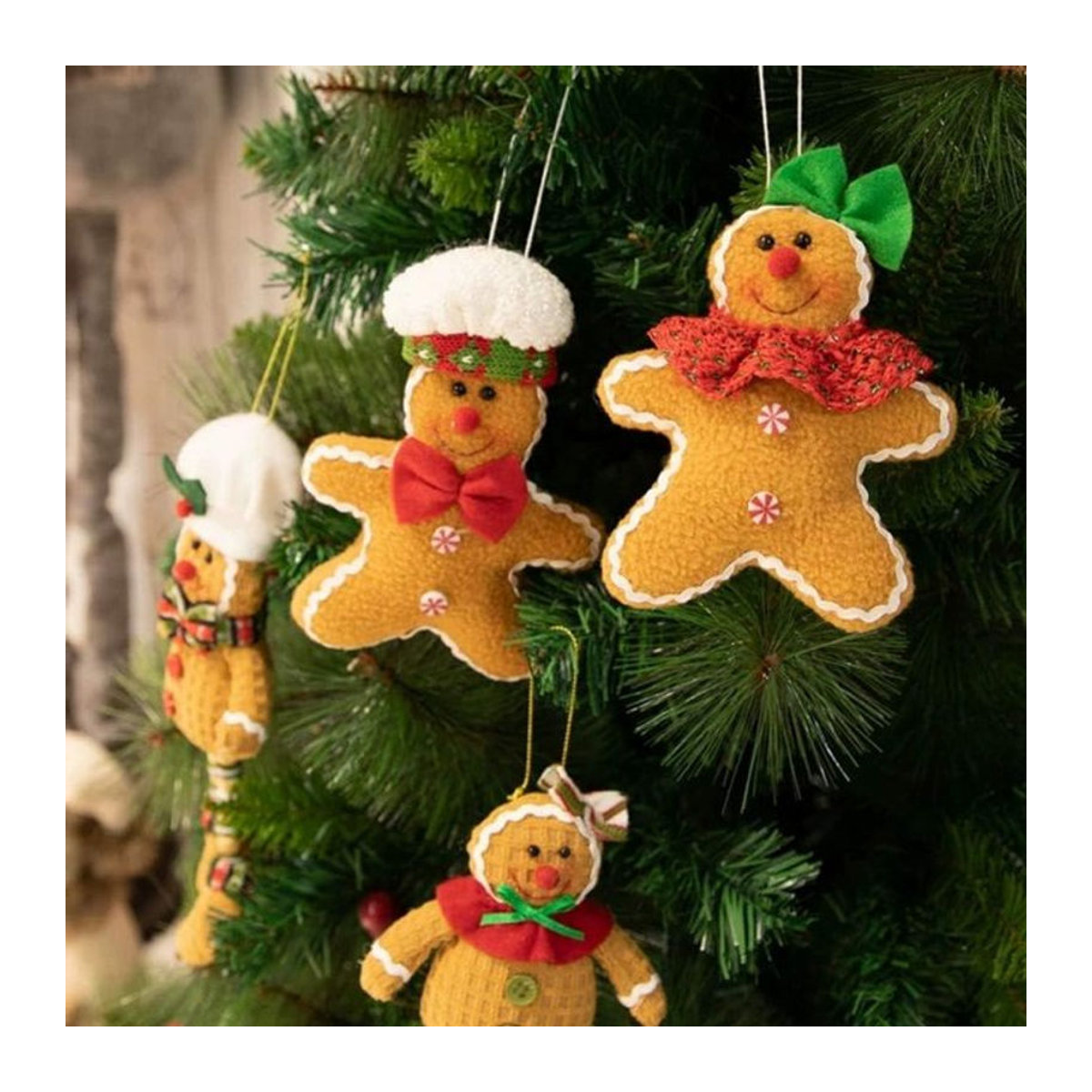 Klassisches Hängeornament in Lebkuchen-Optik aus Textil, mehrfarbige Weihnachtsdekoration als Figur mit Schnur - Bild 1