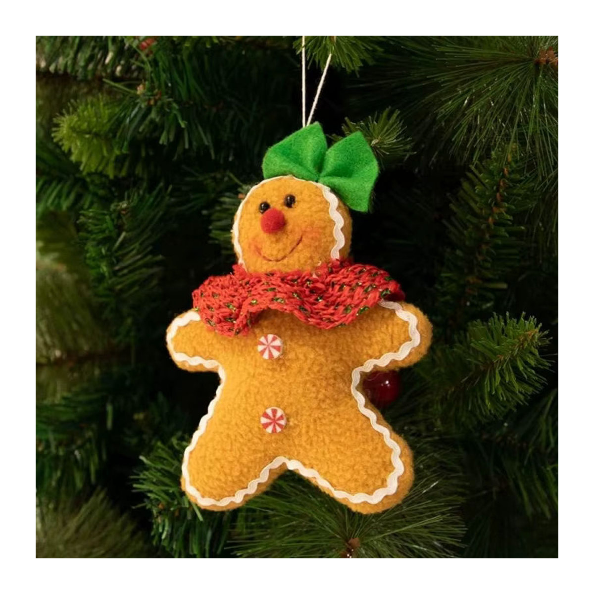 Klassisches Hängeornament in Lebkuchen-Optik aus Textil, mehrfarbige Weihnachtsdekoration als Figur mit Schnur - Bild 2