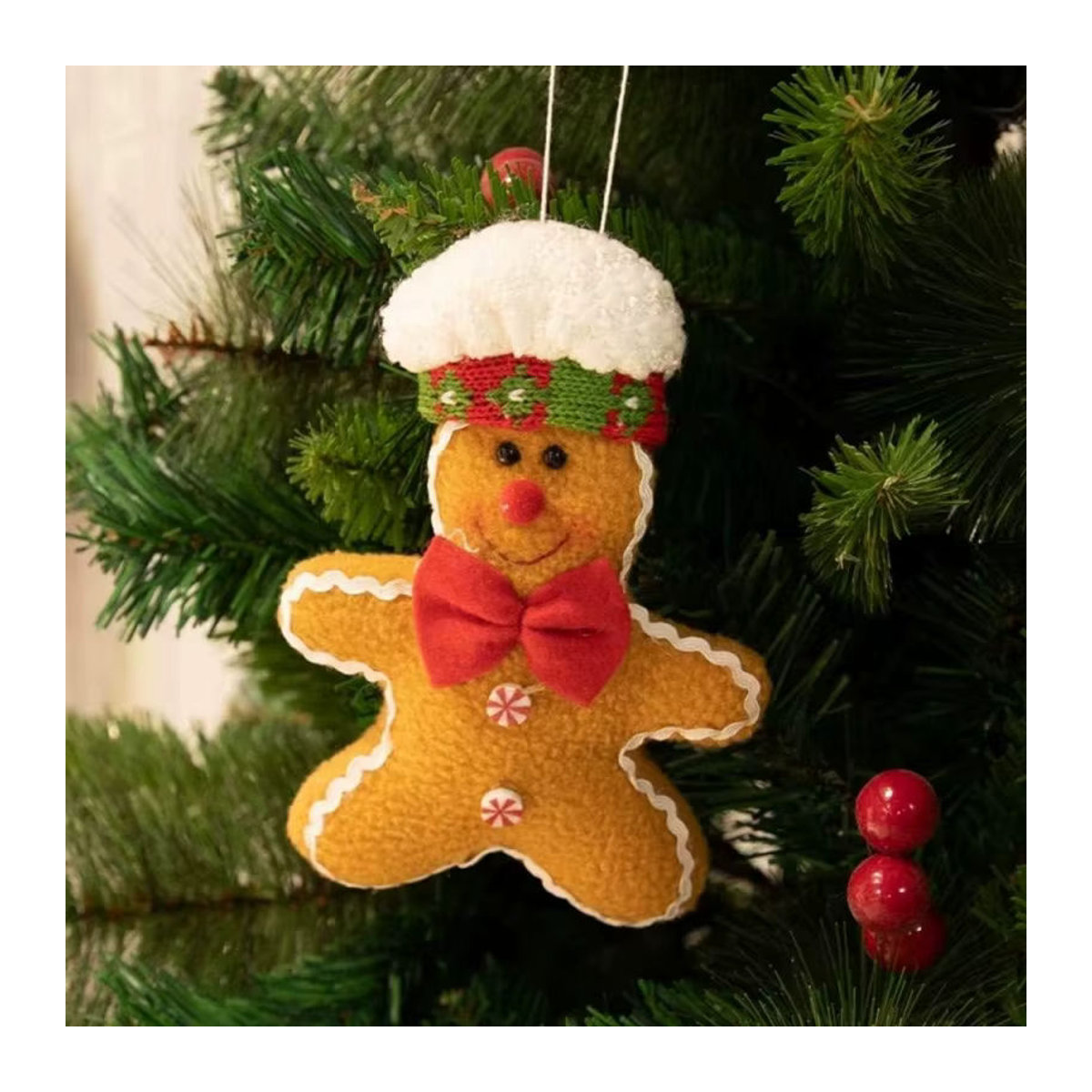 Klassisches Hängeornament in Lebkuchen-Optik aus Textil, mehrfarbige Weihnachtsdekoration als Figur mit Schnur - Bild 3