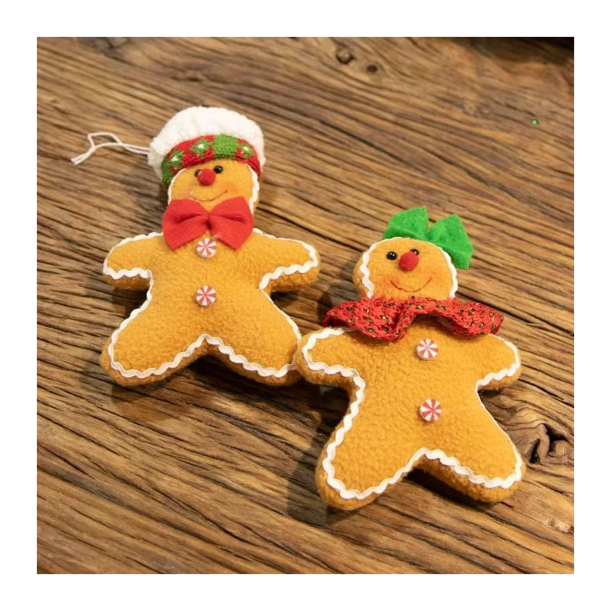 Klassisches Hängeornament in Lebkuchen-Optik aus Textil, mehrfarbige Weihnachtsdekoration als Figur mit Schnur - Bild 4
