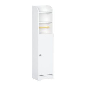 kleankin Badezimmerschrank mit Toilettenpapierhalter und 2 offenen Ebenen, Eckschrank in Weiß, B/T/H: 23 x 18 x 100 cm