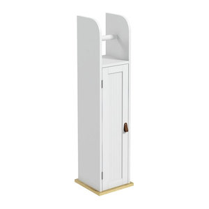 Kleankin Badezimmerschrank mit Toilettenpapierhalter und verstellbaren Regalen in Weiß, B/T/H: 20 x 20 x 80 cm