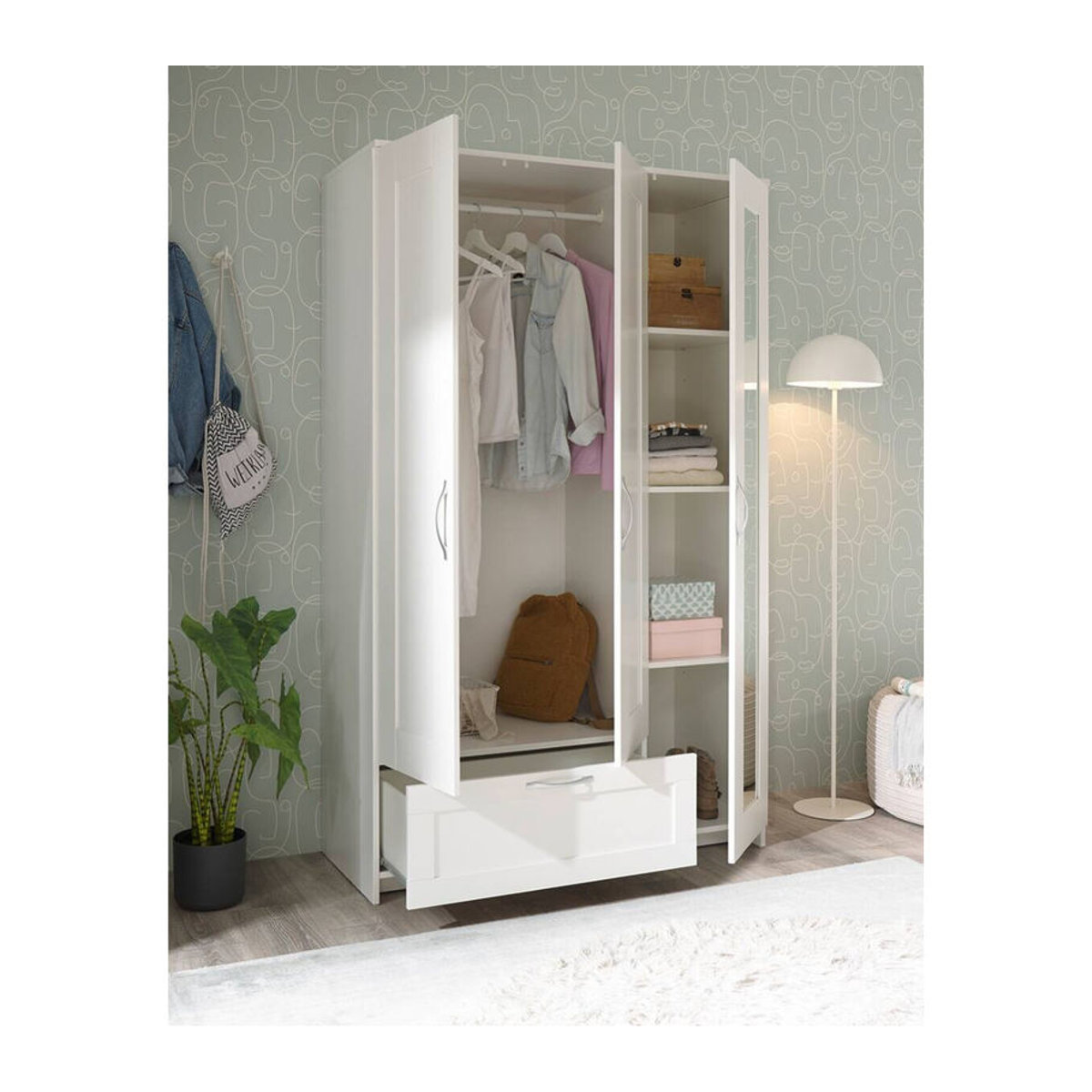 Kleiderschrank HARPER BODMIN in Weiß mit Drehtüren aus Holzwerkstoff und Metall, B/H/T: 117 x 191 x 50 cm - Bild 2