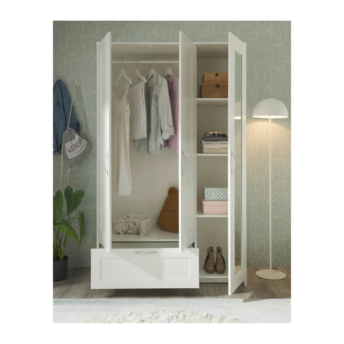 Kleiderschrank HARPER BODMIN in Weiß mit Drehtüren aus Holzwerkstoff und Metall, B/H/T: 117 x 191 x 50 cm - Bild 3
