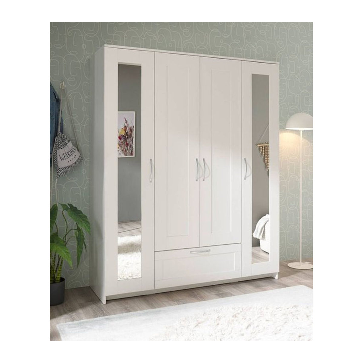 Kleiderschrank HARPER BODMIN von Lepini in Weiß mit Drehtüren, B/H/T: 156 x 191 x 50 cm - Bild 1