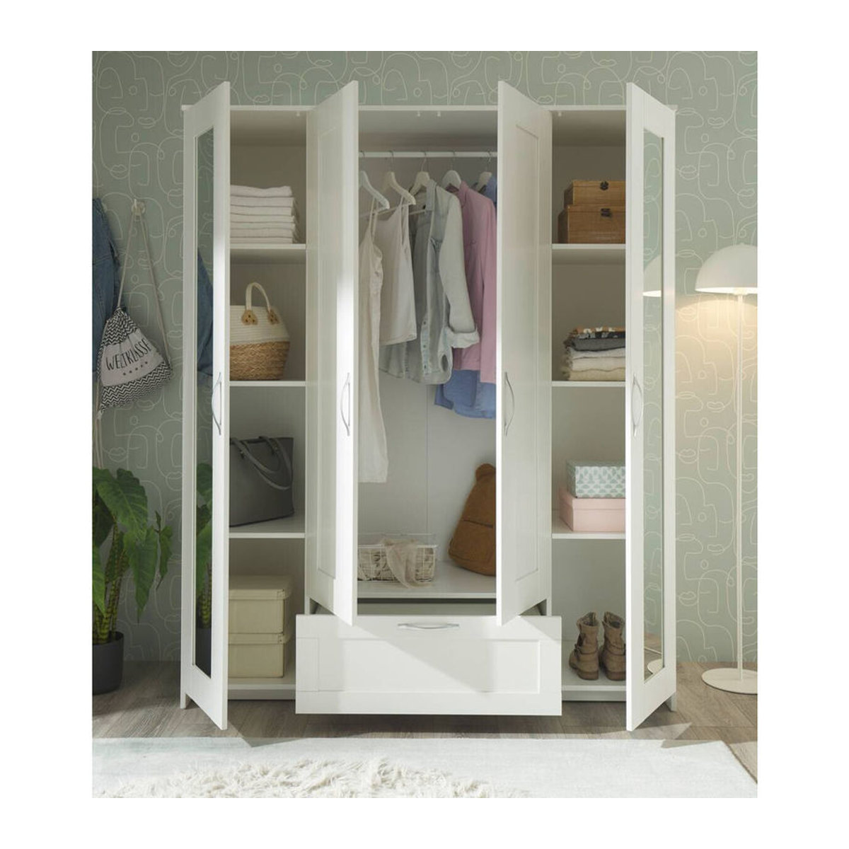 Kleiderschrank HARPER BODMIN von Lepini in Weiß mit Drehtüren, B/H/T: 156 x 191 x 50 cm - Bild 2