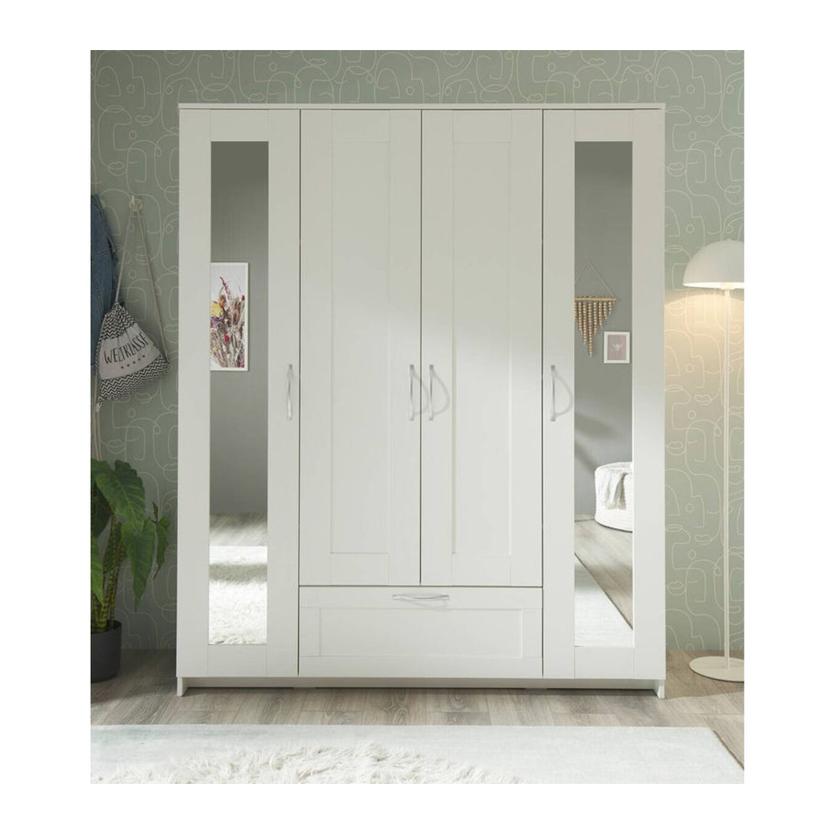 Kleiderschrank HARPER BODMIN von Lepini in Weiß mit Drehtüren, B/H/T: 156 x 191 x 50 cm - Bild 3