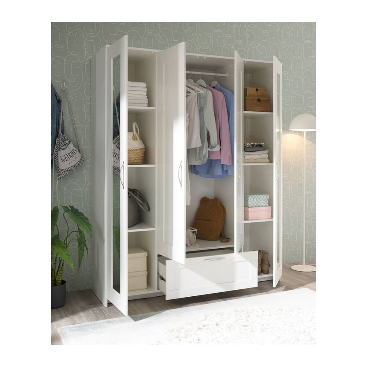 Kleiderschrank HARPER BODMIN von Lepini in Weiß mit Drehtüren, B/H/T: 156 x 191 x 50 cm - Bild 4