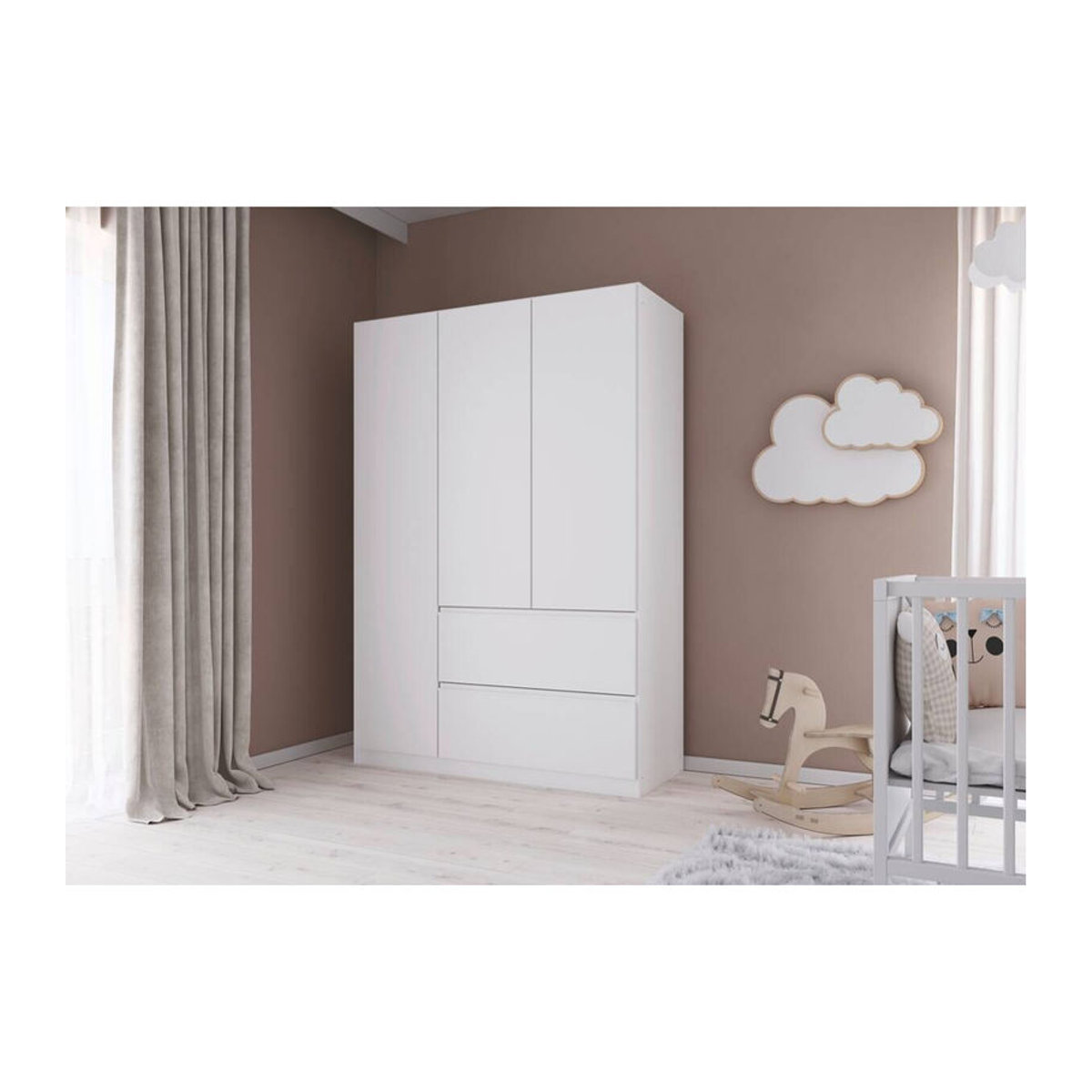Kleiderschrank Rauch Modern Minimalistisch Weiß B/H/T: 136 x 197 x 54 cm - Bild 2