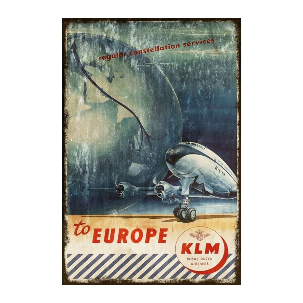 KLM Europe Vintage Metallschild im Retro-Stil für deine Wanddekoration, mehrfarbig, Rechteckig, Hochformat - Bild 1